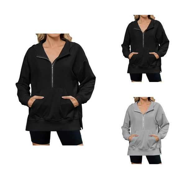 Women'S Fashion Women's Solid Sweatshirt Women's Zip Up Hoodie Pullover Casual Long Sleeve Jacket For Everyday Wear Comfortable Soft Loungewear
