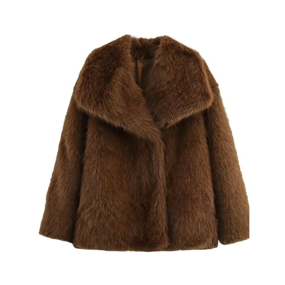 Women'S Faux Fur Coat Faux Fur Jacket Long Sleeve Lapel Furry Winter Jackets Parka Short Coat Light Brown XS
