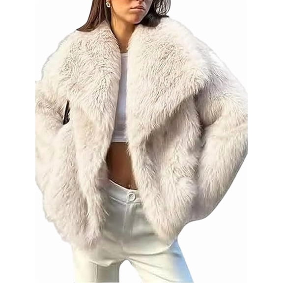Women'S Faux Fur Coat Faux Fur Jacket Long Sleeve Lapel Winter Jackets Parka Short Coat Apricot Color XS