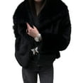 thumbnail image 1 of Women'S Faux Fur Coat Faux Fur Jacket Long Sleeve Lapel Winter Jackets Parka Short Coat Black XS, 1 of 8