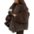 thumbnail image 1 of Women'S Faux Fur Coat Faux Fur Jacket Long Sleeve Lapel Winter Jackets Parka Short Coat Coffee XS, 1 of 8