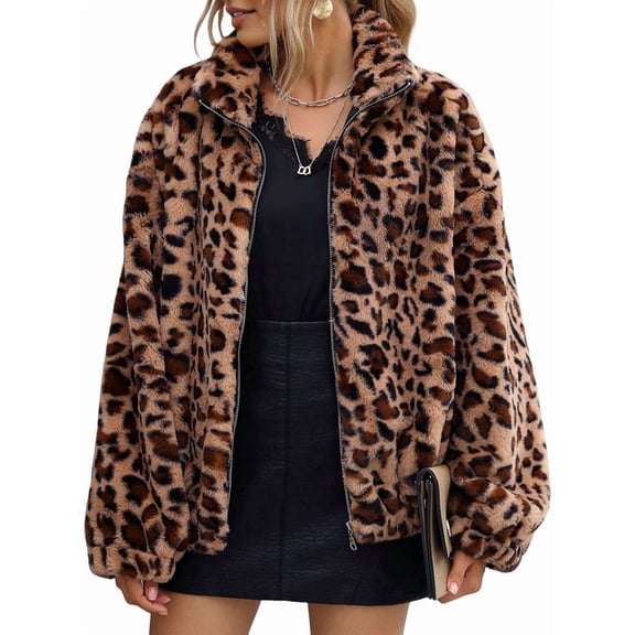 Women'S Faux Fur Cropped Coat Fall Winter Warm Fleece Jackets Full Zip Jacket Brown S