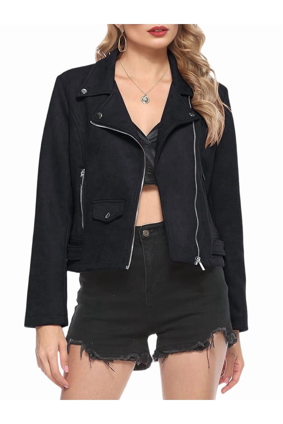 Women'S Faux Leather Moto Biker Short Coat Jacket Black XL