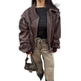 thumbnail image 1 of Women'S Faux Leather Motorcycle Jacket Oversized Zip Up Winter Coat Outerwear Fall Fashion Clothes Coffee Color M, 1 of 9