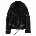 thumbnail image 1 of Women'S Faux Shearing Moto Jacket Thick Lined Parka Winter Shearling Coat Leather Jacket Black 9207 L, 1 of 9