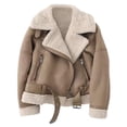 thumbnail image 1 of Women'S Faux Shearing Moto Jacket Thick Lined Parka Winter Shearling Coat Leather Jacket Brown 9207 XS, 1 of 9