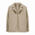 thumbnail image 1 of Women'S Faux Suede Blazer Jacket Notched Lapel Single Breasted Faux Suede Leather Suit Jacket Khaki M, 1 of 6