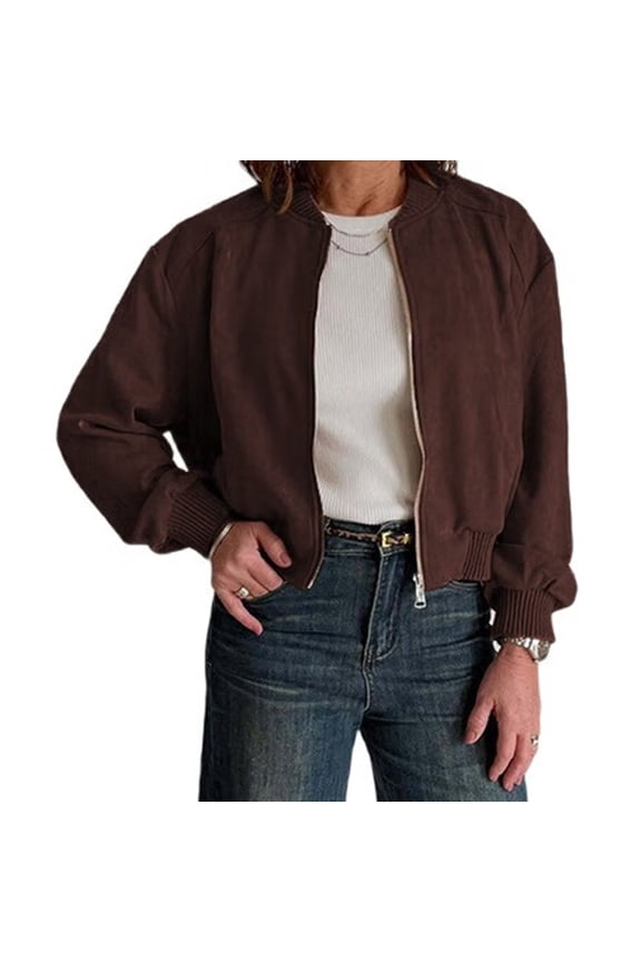 Women'S Faux Suede Jacket Cropped Zip Up Loose Fit Shacket Stylish Fall Winter Outerwear Wine Red XXL