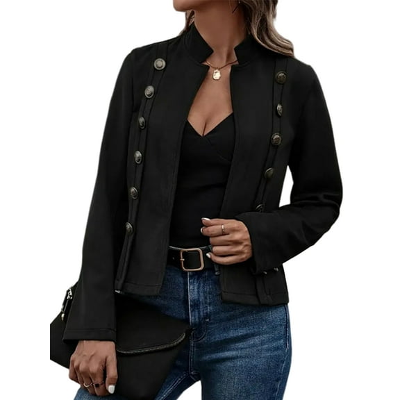 Women'S Faux Suede Jackets Fall Casual Long Sleeve Stand Collar Open Front Cropped Blazer Jacket Coat Black XXL