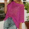 thumbnail image 1 of Women'S Fishnet Mesh Top Short Sleeve Shirt Summer Casual Knit Top Beach Cover Up Vacation Daily Wear Vintage Fashion Trendy Tee Hot Pink M, 1 of 6