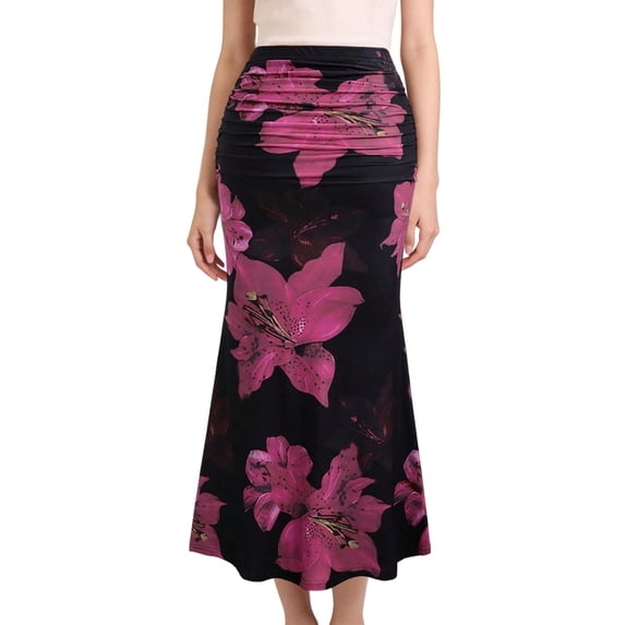 Women'S Fishtail Skirt Elegant Floral Ruched Skinny Bodycon Ruffle Long Skirts Glitter XL