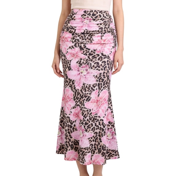 Women'S Fishtail Skirt Elegant Floral Ruched Skinny Bodycon Ruffle Long Skirts Powder Pink XL