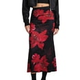 thumbnail image 1 of Women'S Fishtail Skirt Elegant Floral Ruched Skinny Bodycon Ruffle Long Skirts Red &, 1 of 9