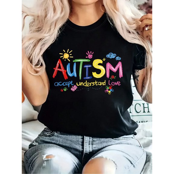 Women'S Fitted Round-Neck T-Shirt With-Themed Prints For Spring And Summer