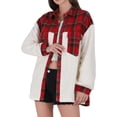 thumbnail image 1 of Women'S Flannel Button Down Fleece Jacket Fall Fuzzy Lapel Long Sleeves Plaid Blouse Jacket Winter Light Coats Big Red S, 1 of 8
