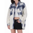 thumbnail image 1 of Women'S Flannel Button Down Fleece Jacket Fall Fuzzy Lapel Long Sleeves Plaid Blouse Jacket Winter Light Coats Blue XL, 1 of 9