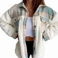 thumbnail image 1 of Women'S Flannel Button Down Fleece Jacket Fall Fuzzy Lapel Long Sleeves Plaid Blouse Jacket Winter Light Coats Green L, 1 of 6
