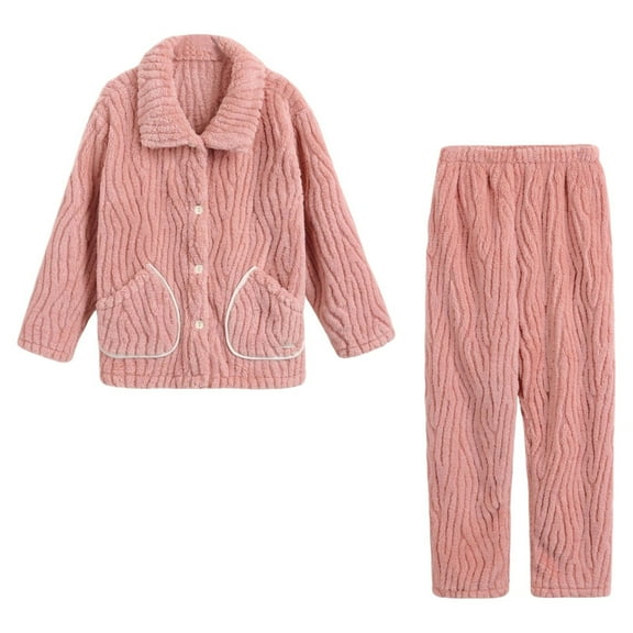 Women'S Flannel Pajamas Pjs Warm Lounge Set Long Sleeve Button Down 2 Piece Fuzzy Pj Pants Warm Winter Pajamas Ladies Pajamas