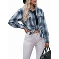 thumbnail image 1 of Women'S Flannel Plaid Button-Down Shirt Oversized Long Sleeve Short Sleeve Jacket Top Blue XL, 1 of 8
