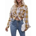 thumbnail image 1 of Women'S Flannel Plaid Button-Down Shirt Oversized Long Sleeve Short Sleeve Jacket Top Yellow XL, 1 of 8