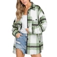 thumbnail image 1 of Women'S Flannel Plaid Shacket Fall Outfits Long Sleeve Button Down Shirts Jacket Coats with Side Pockets Green M, 1 of 8
