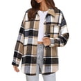 thumbnail image 1 of Women'S Flannel Plaid Shacket Fall Outfits Long Sleeve Button Down Shirts Jacket Coats with Side Pockets Khaki S, 1 of 9