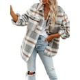 thumbnail image 1 of Women'S Flannel Plaid Shacket Fall Outfits Long Sleeve Button Down Shirts Jacket Coats with Side Pockets Light Gray L, 1 of 9