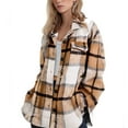 thumbnail image 1 of Women'S Flannel Shirts Oversized Pocket Checkered Long Sleeve Womens Athletic Tops,Khaki,S, 1 of 2