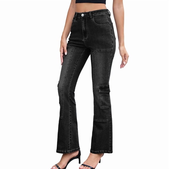 Women'S Flare Jeans High Waisted Slim Fit Denim Trousers Casual Solid Straight Leg Denim Pants with Pockets Black XXL