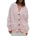 thumbnail image 1 of Women'S Fleece Cardigan Sweater Lazy Style Loose Knit Warm Cardigan Sweater Pink M, 1 of 8