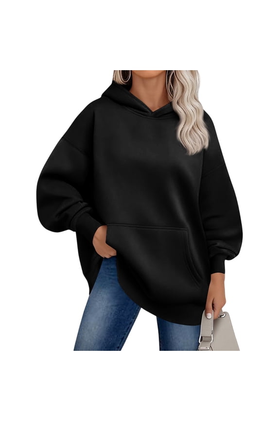 Women'S Fleece Hooded Sweatshirt, Oversized With Pocket, Soft Long Sleeve Casual Streetwear, Comfortable Four Season Outerwear Wrm Chamarras Para Mujer Sweatshirts Pullover (M, Black) ZMTing