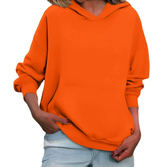 Women'S Fleece Hoodie, Oversized Long Sleeve Casual Winter Warm Pullover, Loose Fit Side Split Hem Hooded Sweatshirt For Streetwear Wrm Aesthetic Hoodies Sweatshirts (XXL, Orange) ZMTing