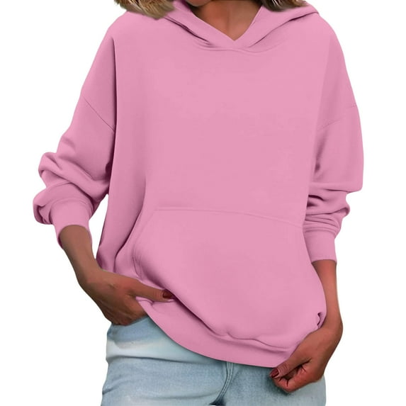 Women'S Fleece Hoodie, Oversized Long Sleeve Casual Winter Warm Pullover, Loose Fit Side Split Hem Hooded Sweatshirt For Streetwear Wrm Buzos Para Mujer Outfits Hoodie (XL, Pink) ZMTing