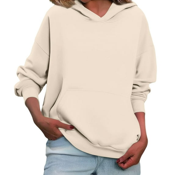 Women'S Fleece Hoodie, Oversized Long Sleeve Casual Winter Warm Pullover, Loose Fit Side Split Hem Hooded Sweatshirt For Streetwear Wrm Cropped Hoodie Sweaters Tops (XXL, Khaki) ZMTing