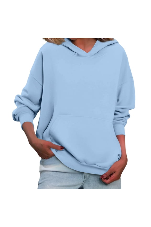 Women'S Fleece Hoodie, Oversized Long Sleeve Casual Winter Warm Pullover, Loose Fit Side Split Hem Hooded Sweatshirt For Streetwear Wrm Summer Cardigan Hoodie Tops Hoodie (S, Light Blue) ZMTing