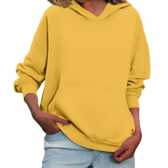 Women'S Fleece Hoodie, Oversized Long Sleeve Casual Winter Warm Pullover, Loose Fit Side Split Hem Hooded Sweatshirt For Streetwear Wrm Traveling Outfits Hoodies Pullover (S, Yellow) ZMTing