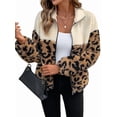 thumbnail image 1 of Women'S Fleece Jacket Coats Color Block Leopard Print Fuzzy Faux Fur Cropped Jackets Zip Up Fall Clothes Apricot XL, 1 of 9