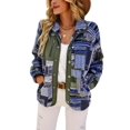 thumbnail image 1 of Women'S Fleece Jacket Print Long Sleeve Button Down Shacket Jacket Coats Blue XL, 1 of 8