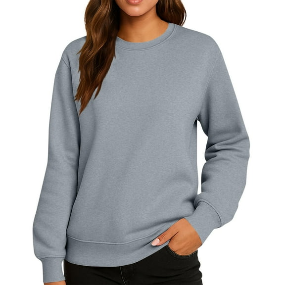 Women'S Fleece-Lined Hoodie, Long Sleeve Crewneck Sweatshirt With Front Pocket, Solid Color Casual Winter Pullover For Streetwear & Daily Wrm Sweatshirts Clothes Sets (L, Light Gray) ZMTing