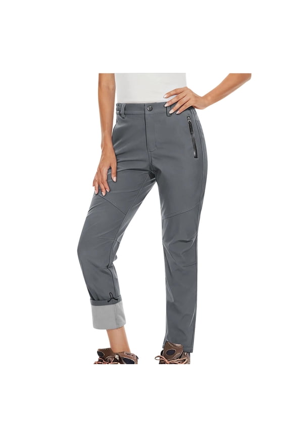 Women'S Fleece Lined Waterproof Insulated Snow Ski Pants Winter Warm Hiking Pants Outdoor Softshell With Pockets