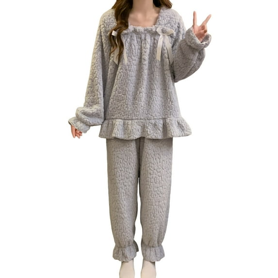 Women'S Pajamas Long Sleeve Pullover Pants Set Womens Lounge Sets 2 Piece Outfits Winter Womens Warm Pajama Sets