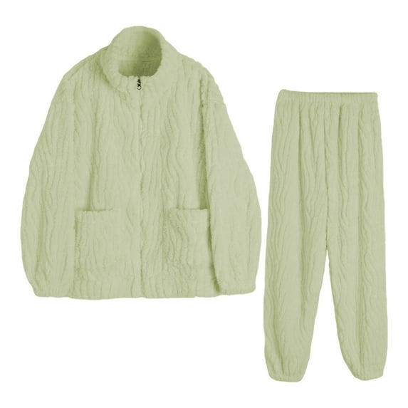 Women'S Fleece Pajamas Long Sleeve Zip Up Jackets Pants Set Womens Lounge Sets 2 Piece Outfits Winter Soft Pajama Set for Women