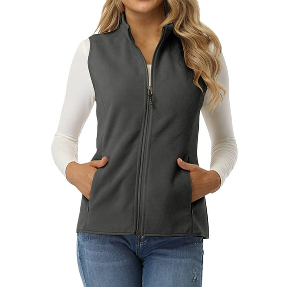 Women'S Fleece Vest Soft Sleeveless Classic Fit with Zip Up Pockets Dark Gray XL