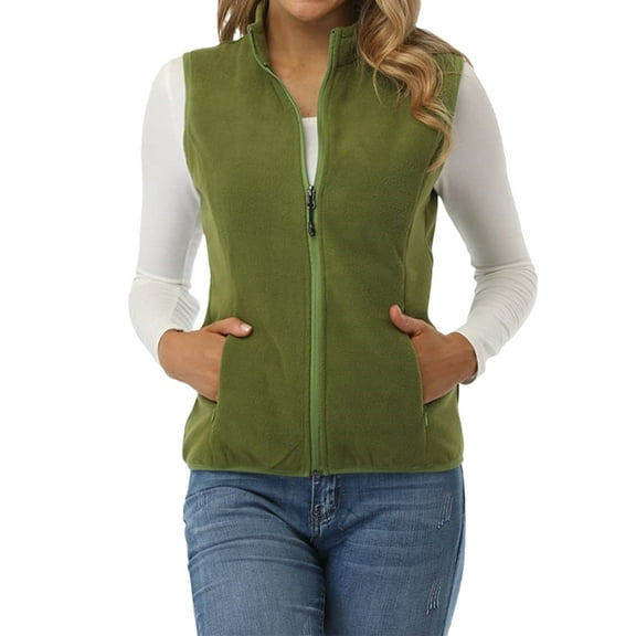 Women'S Fleece Vest Soft Sleeveless Classic Fit with Zip Up Pockets Green XL