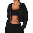 thumbnail image 1 of Women'S Fleece Zip Up Hoodies Cropped Sweatshirts Casual Jackets Trendy Y2K Black L, 1 of 6