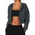 thumbnail image 1 of Women'S Fleece Zip Up Hoodies Cropped Sweatshirts Casual Jackets Trendy Y2K Gray M, 1 of 6