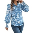 thumbnail image 1 of Women'S Floral Blouses Dressy Casual V Neck Button Down Shirts Lantern Long Sleeve Boho Chiffon Tops 2025 Light Blue M, 1 of 8