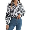 thumbnail image 1 of Women'S Floral Blouses Dressy Casual V Neck Button Down Shirts Lantern Long Sleeve Boho Chiffon Tops 2025 White XL, 1 of 8
