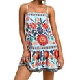 thumbnail image 1 of Women'S Floral Boho Flowy Mini - Dress Ruffle Hem Spaghetti Strap Vacation Tank Dresses  Blue XL, 1 of 7