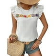 thumbnail image 1 of Women'S Floral Embroidery Blouse Crew Neck Short Sleeve Summer Boho Shirt White S, 1 of 9